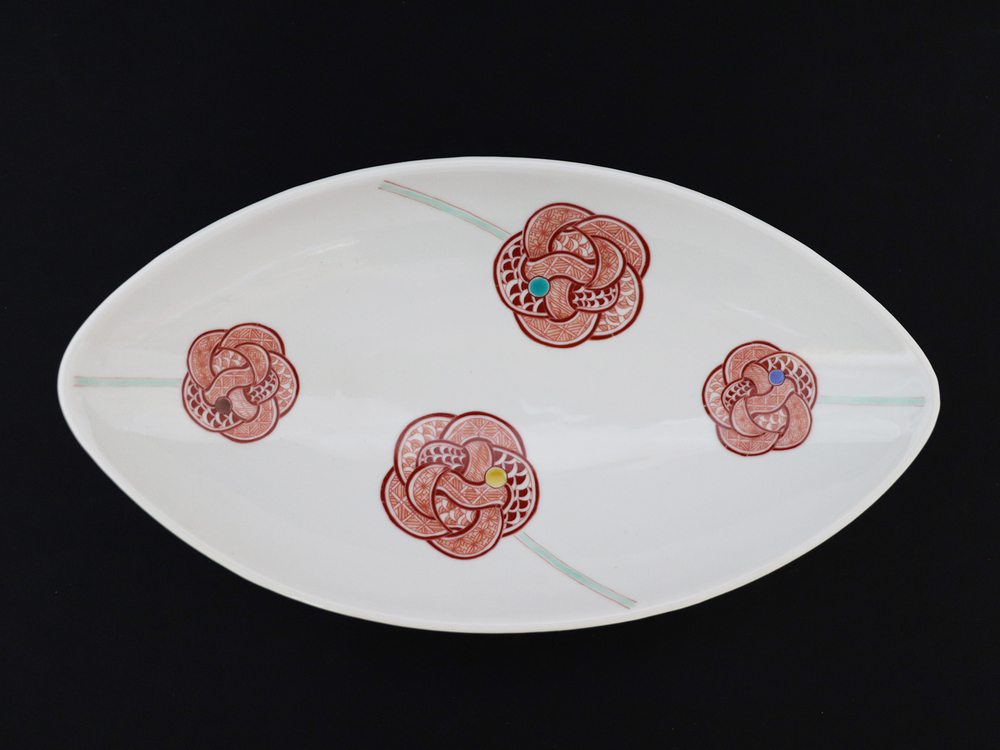 九谷焼　8.5号鉢　赤絵水引文 　a01