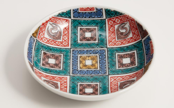 九谷焼 4.2号皿揃 古九谷風名品絵変わり（5枚セット） a01 焼き物 民芸品 工芸品