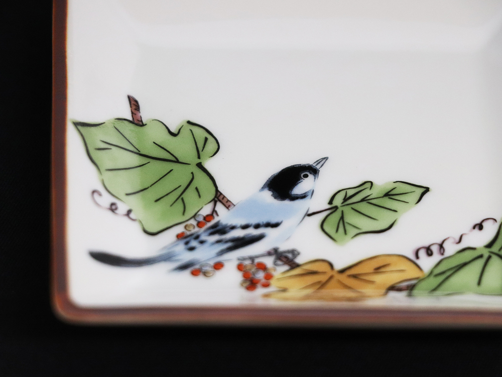 九谷焼　3号皿揃　ぶどうに鳥 （5枚セット）a01