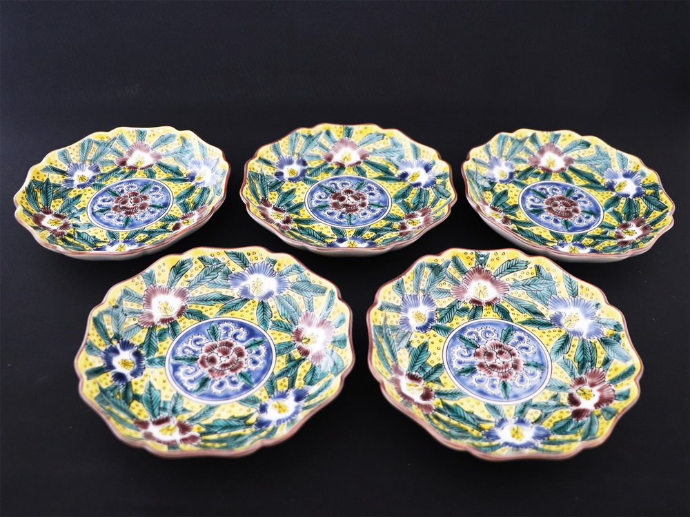 九谷焼　4.2号皿揃　吉田屋芙蓉 （5枚セット）a01