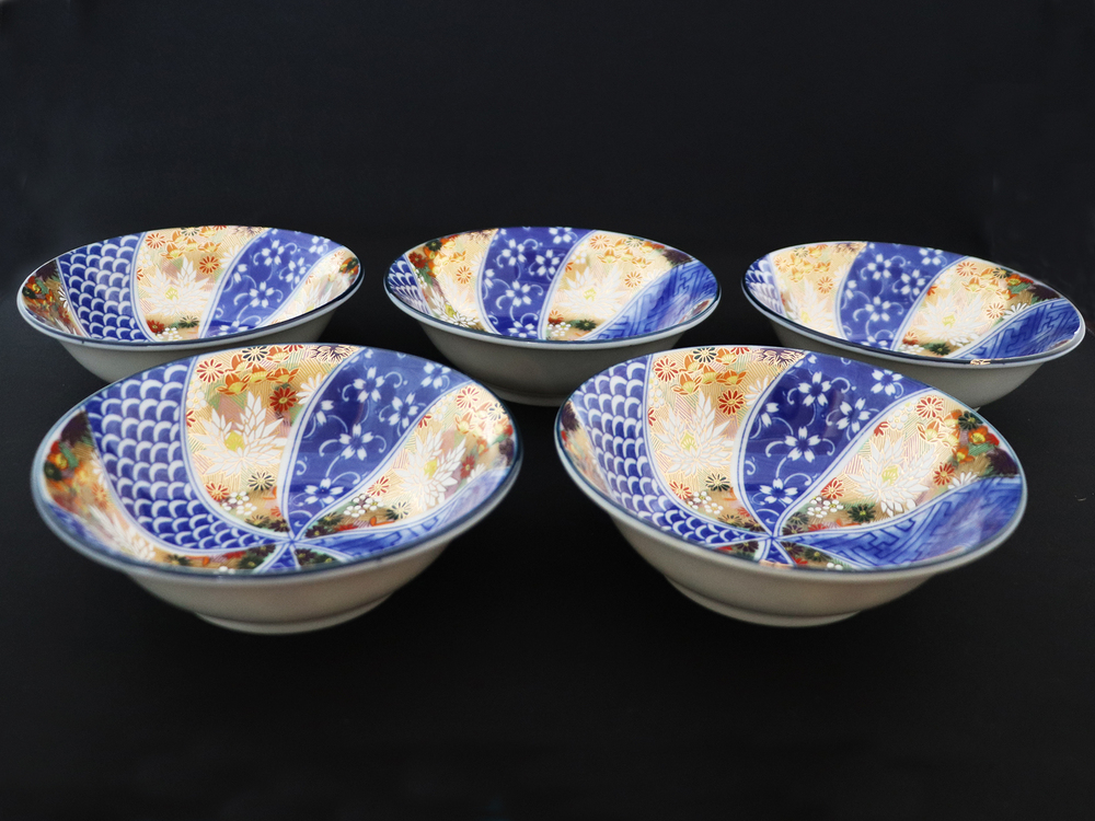 九谷焼　 4.8号小鉢揃　金花詰　a01