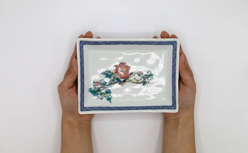 九谷焼 5.8号長角皿揃・花鳥絵変わり(5枚組)