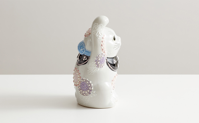 九谷焼 4号招き猫・花むらさき