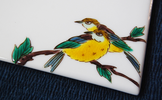 九谷焼 表札「花鳥の図」 糠川孝之作