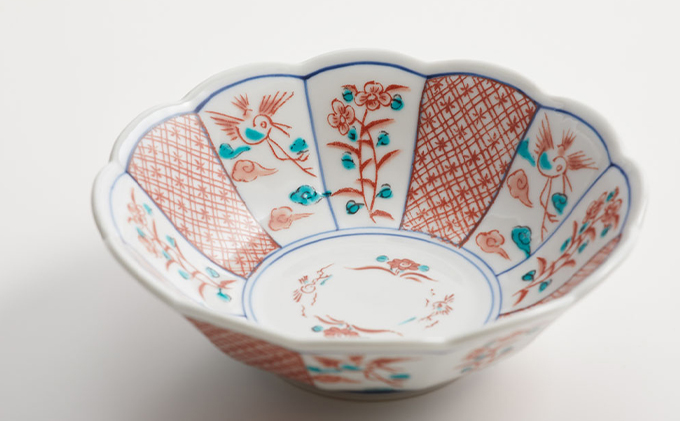 九谷焼　5号小鉢揃　赤絵小紋 a01 工芸品