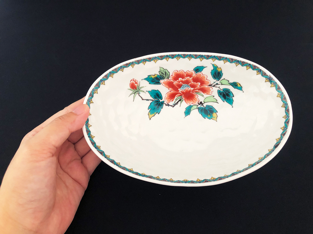 九谷焼　 6号たまご鉢　赤牡丹　a01