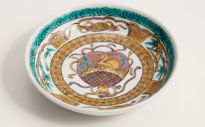 九谷焼 4.2号皿揃 古九谷風名品絵変わり（5枚セット） a01 焼き物 民芸品 工芸品