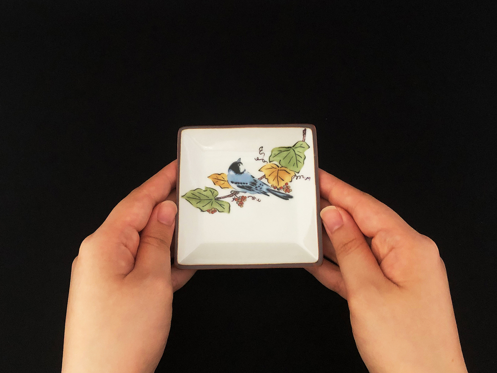 九谷焼　3号皿揃　ぶどうに鳥 （5枚セット）a01