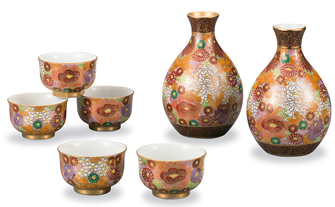 九谷焼 酒器揃 金花詰 （7点セット）a05 焼き物 民芸品 工芸品