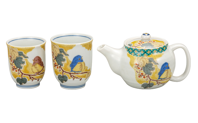 九谷焼　 くつろぎ揃　吉田屋すずめ（網付）　a03