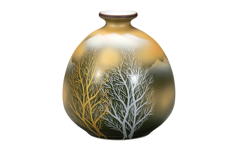 九谷焼　4.2号一輪生　金雲木立