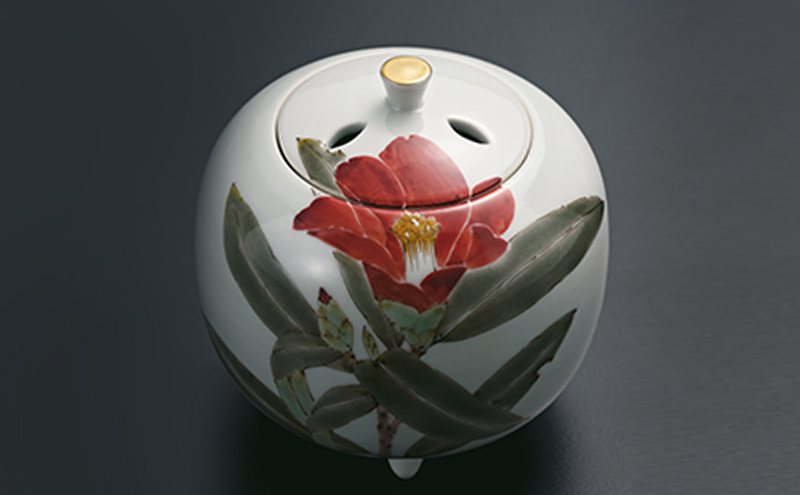 4号香炉　椿文　山田義明 民芸品 工芸品 雑貨 日用品 インテリア 香り 小物