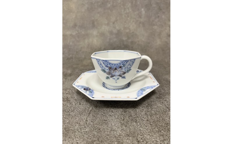 九谷焼 カップ＆ソーサー 染付花/三浦晃禎作 焼き物 民芸品 工芸品 食器