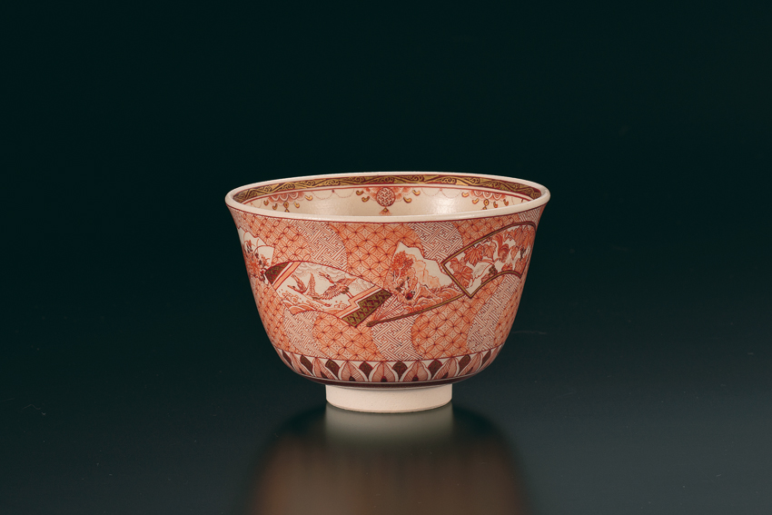 抹茶碗　扇面ちらし文 福島武山作