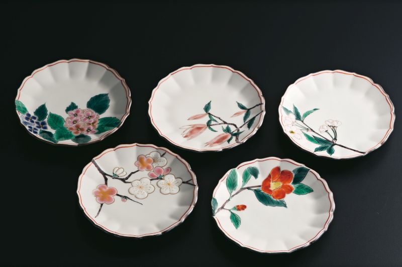 鉢揃　絵変わり四季の花　晄窯