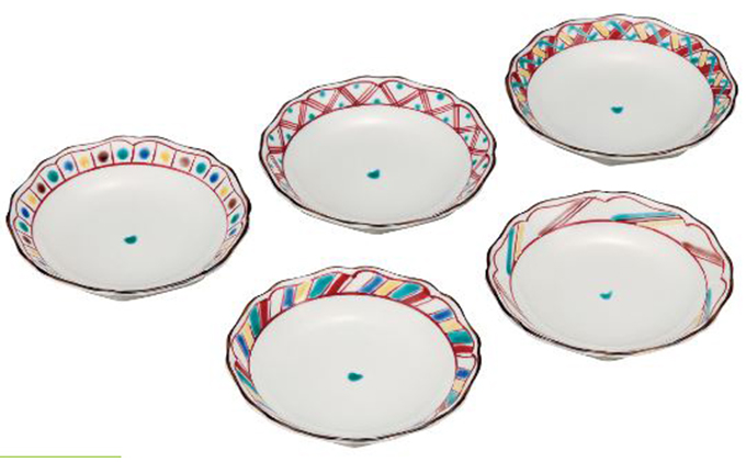 4号皿揃・色絵絵変り(5枚セット）