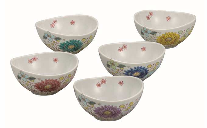 九谷焼　3.5号小鉢揃・花はな（5個セット）