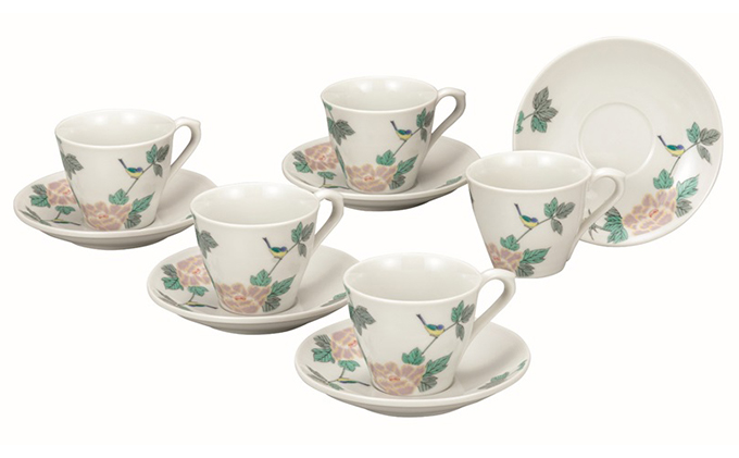 九谷焼 コーヒーセット・小鳥（5客セット）