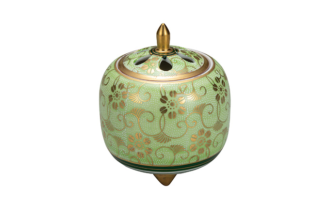 九谷焼 3.5号香炉/白粒鉄仙きみどり