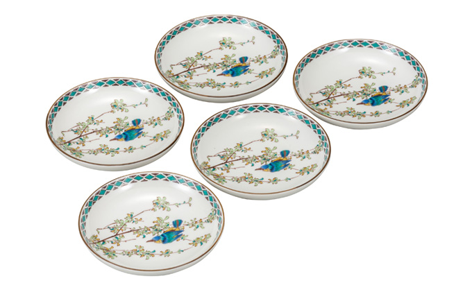 九谷焼　4.2号皿揃　かわせみ （5枚セット）a01