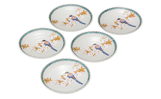 九谷焼　5.2号皿揃　花鳥 （5枚セット）a01