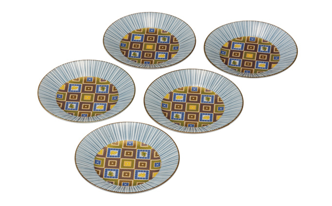 九谷焼　5.2号皿揃　石畳 （5枚セット）a01 食器 キッチン雑貨 キッチンアイテム 雑貨 小物 お皿 丸皿 食卓 テーブルコーディネート