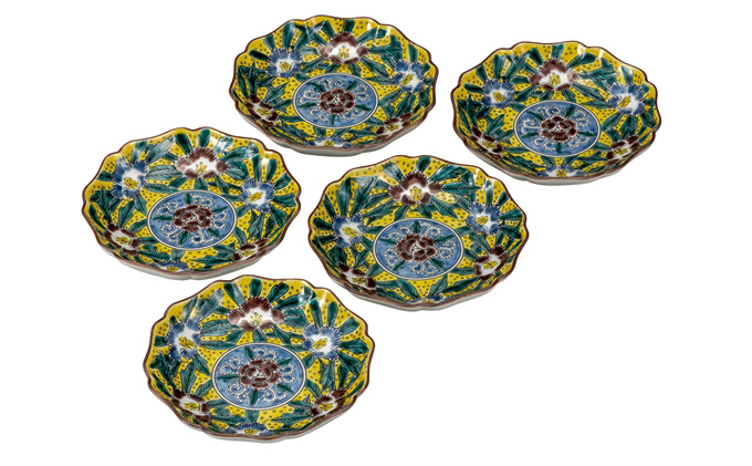 九谷焼　4.2号皿揃　吉田屋芙蓉 （5枚セット）a01