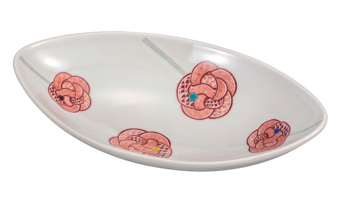 九谷焼　8.5号鉢　赤絵水引文 　a01