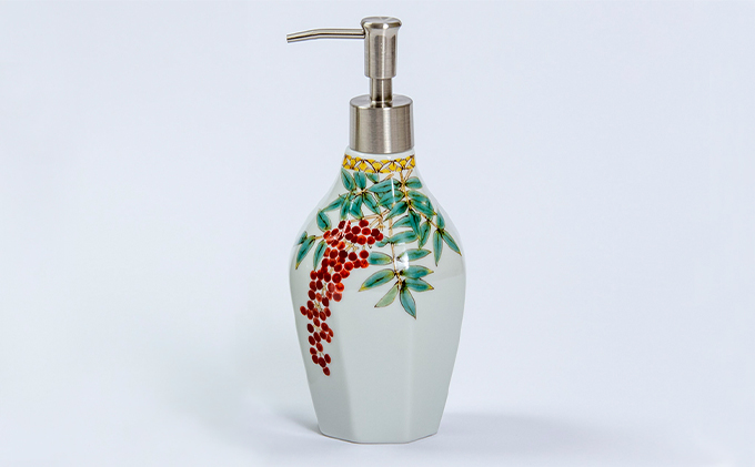 九谷焼ソープディスペンサー（8角）南天