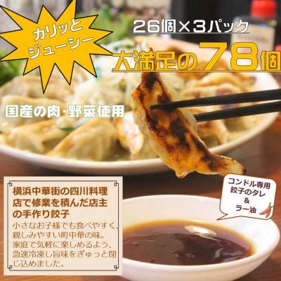 【子供も食べやすい】能登豚を使用したやみつき餃子 78個 餃子のコンドル特性タレ2本とラー油1本付【配送不可地域：離島】