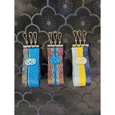 水引　三連キーホルダー(GR)