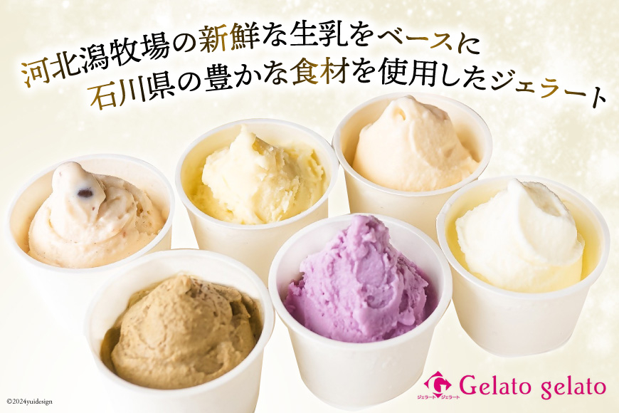 アイス 加賀能登ジェラート セット 104ml×6個 [アーリオ・オーリオ 石川県 津幡町 28ae0001] アイスクリーム ジェラート スイーツ デザート 詰め合わせ 小豆 大納言 さつまいも 金時いも 醤油 ほうじ茶 紫芋 ミルク