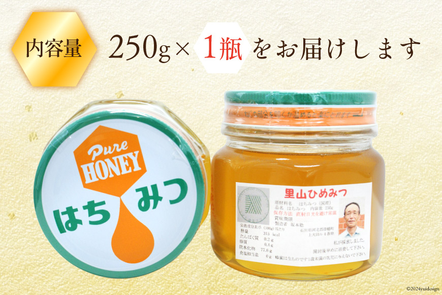 はちみつ 国産 純粋はちみつ 里山ひめみつ 250g×1 [里山養蜂 坂本稔 石川県 津幡町 tb17nir80002] 蜂蜜 ハチミツ ハニー 蜜 無調整