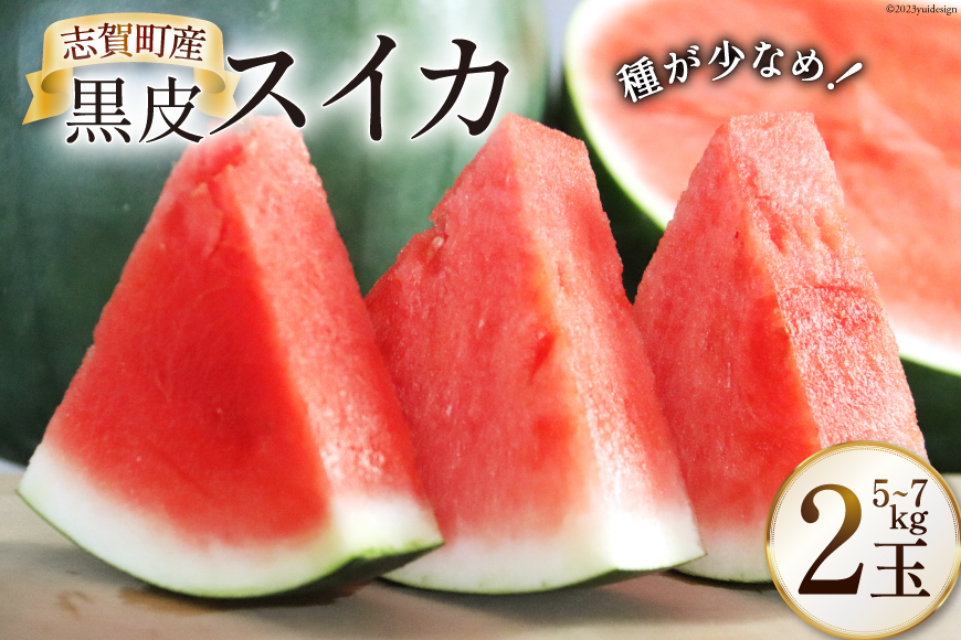 【期間限定】黒皮 スイカ ( 赤色 ) 5kg ～ 7kg x 2玉 種が少なめ [米吉農園 石川県 志賀町 BA4114] すいか 西瓜 果物 フルーツ 野菜