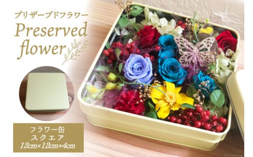 プリザーブドフラワー 花 フラワー缶スクエア 12cm×12cm×4cm [littleprincess 石川県 宝達志水町 38600808] 手土産 インテリア 観賞用 小物 お花 花束 長持ち
