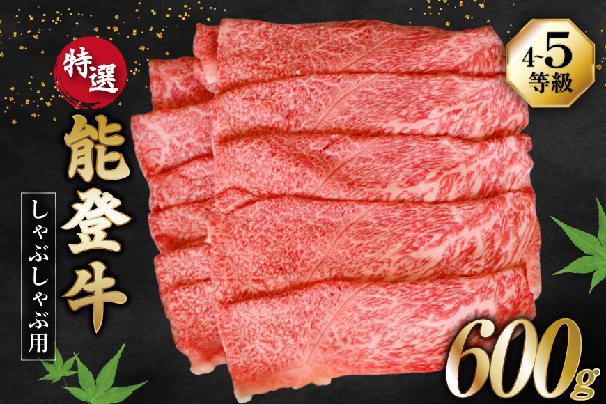 牛肉 能登牛 特選 (4～5等級) しゃぶしゃぶ用 600g 肩 もも肉 [寺岡畜産株式会社 石川県 宝達志水町 38601300] 肉 お肉 しゃぶしゃぶ しゃぶしゃぶ肉 肩肉 もも肉 牛 国産 冷凍 和牛