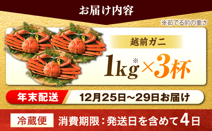【先行予約/12月25日より順次発送】【年末希望】 越前がに 1kg×3杯 ズワイガニ ずわいがに ボイル 冷蔵 小浜市 / まるほ商店 【配送不可地域：北海道・沖縄・離島】[BFCS047]
