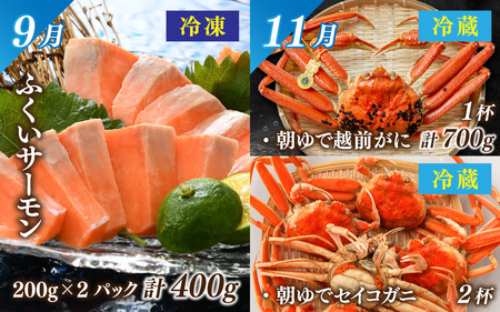 厳選 お楽しみ海鮮定期便 Special　全6回 | 越前がに ズワイガニ カニ 蟹 ずわいがに えび サーモン ふくいサーモン 鯖 サバ 鯛 タイ 小鯛 ささ漬け うなぎ 冷凍 冷蔵 小分け 福井県 小浜市 日本海  【配送不可地域：北海道・沖縄・離島】  [BFAA006]