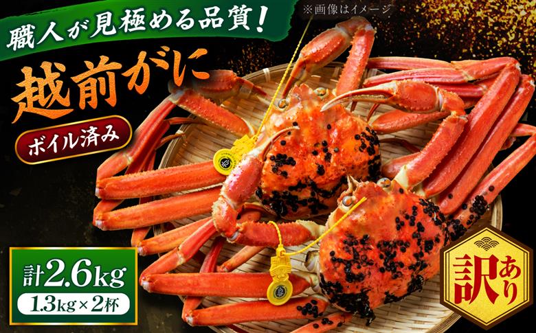 【先行予約/11月18日より順次配送】【訳あり】越前がに 1.3kg×2杯 茹で 福井県産ズワイガニ 脚折れ・欠け / かに カニ 蟹 越前ガニ ズワイガニ ボイル / 小浜市 / 一進わかさ【配送不可地域：北海道・沖縄・離島】 [BFES032]