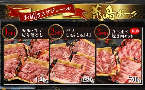 【肉の定期便×3回コース】肉好き大集合！臭みゼロの豚肉「荒島ポーク」食べ比べ 定期便！【福井のブランド豚肉】[C-054005]
