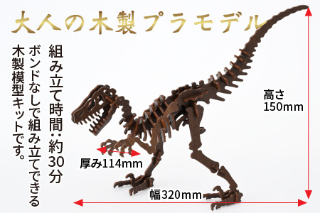 レーザー加工　奥越恐竜木製模型キット（ティラノサウルス3D）ダーク