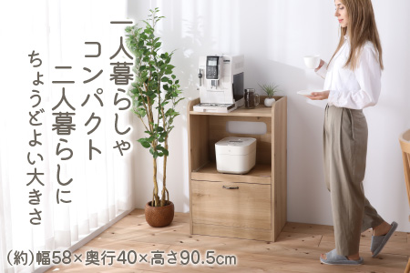 【３色から選べる】【 完成品 】キッチン収納 ミニ レンジ台 高さ90cm 幅58cm ロータイプ 2口コンセント付き（ナチュラルオーク）