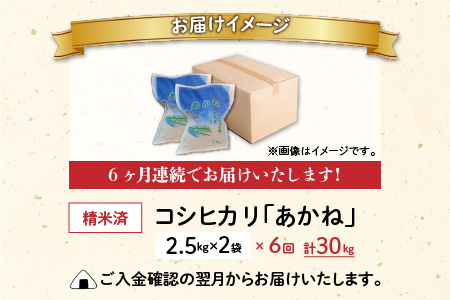 【令和5年産】【6ヶ月定期便】福井県大野市産 JGAP認証 コシヒカリ「あかね」5kg（2.5kg×2）小分け [C-007002]