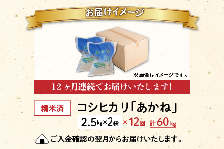 【令和5年産】【12ヶ月定期便】福井県大野市産 JGAP認証 コシヒカリ「あかね」5kg（2.5kg×2）小分け [G-007001]