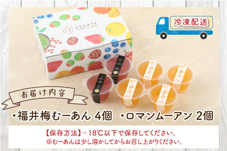 【アレルギー対応スイーツ】まなひめむーあんＡ 6個 詰合せ【里芋ベースのゼリー風スイーツ】(三年熟成の福井梅、石川県の高級ぶどうルビーロマンを丸ごと使用)【グルテンフリー】[A-031006]