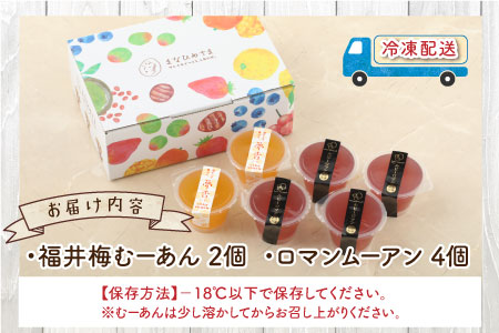 【アレルギー対応スイーツ】まなひめむーあんＢ 6個 詰合せ【里芋ベースのゼリー風スイーツ】(石川県の高級ぶどうルビーロマンと三年熟成の福井梅を丸ごと使用)【グルテンフリー】[A-031007]