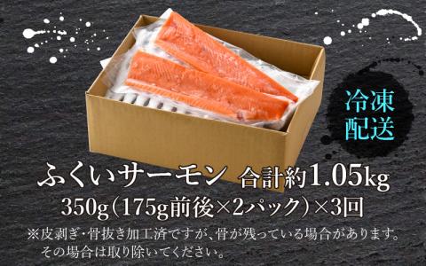 【定期便3回コース】ふくいサーモン（刺身用）真空冷凍　350g（175g × 2パック） × 3回 合計1.05kg