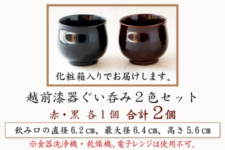 越前漆器 ぐい呑み ２色セット 金箔溜塗・真塗 酒器 日本酒 天然木製[E-034001]