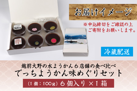【先行予約】越前大野の水ようかん「でっちようかん味めぐりセット」6店舗の食べ比べ 6個×1箱 [A-014003]