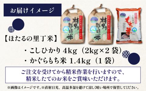 【令和7年産 新米】ベストファーマー ほたるの里 特別栽培こしひかり 4kg（2kg × 2袋） ＋ かぐらもち米 1.4kg 化学肥料不使用 農薬70％以上カット [A-002002]
